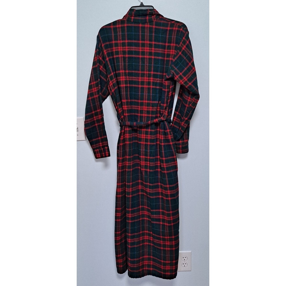 Vintage 90s L.L. Bean Flannel Plaid Belted Bath Robe Men's Size Medium Red Green - Picture 2 of 6